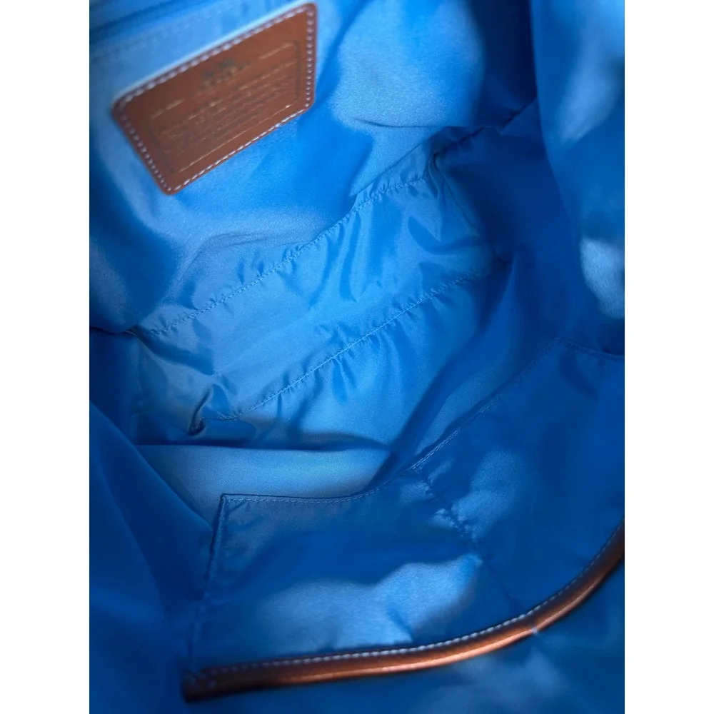 Coach Sawyer Blue Canvas Leather Trim Drawstring Backpack Gold Hardware NWOT